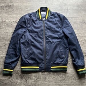 Brooks Brothers Jacket Navy Blue with Yellow And Green Stripe Trim size M